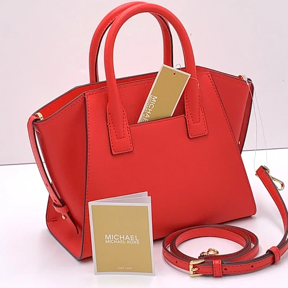 Michael Kors Avril Small Leather Top-Zip Satchel CORAL REFF color